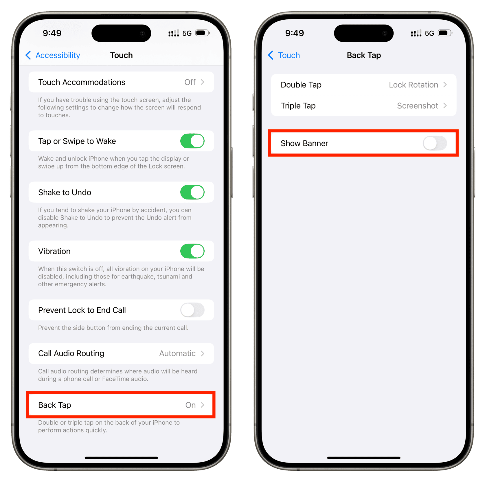 Stop seeing a Back Tap Detected banner on iPhone
