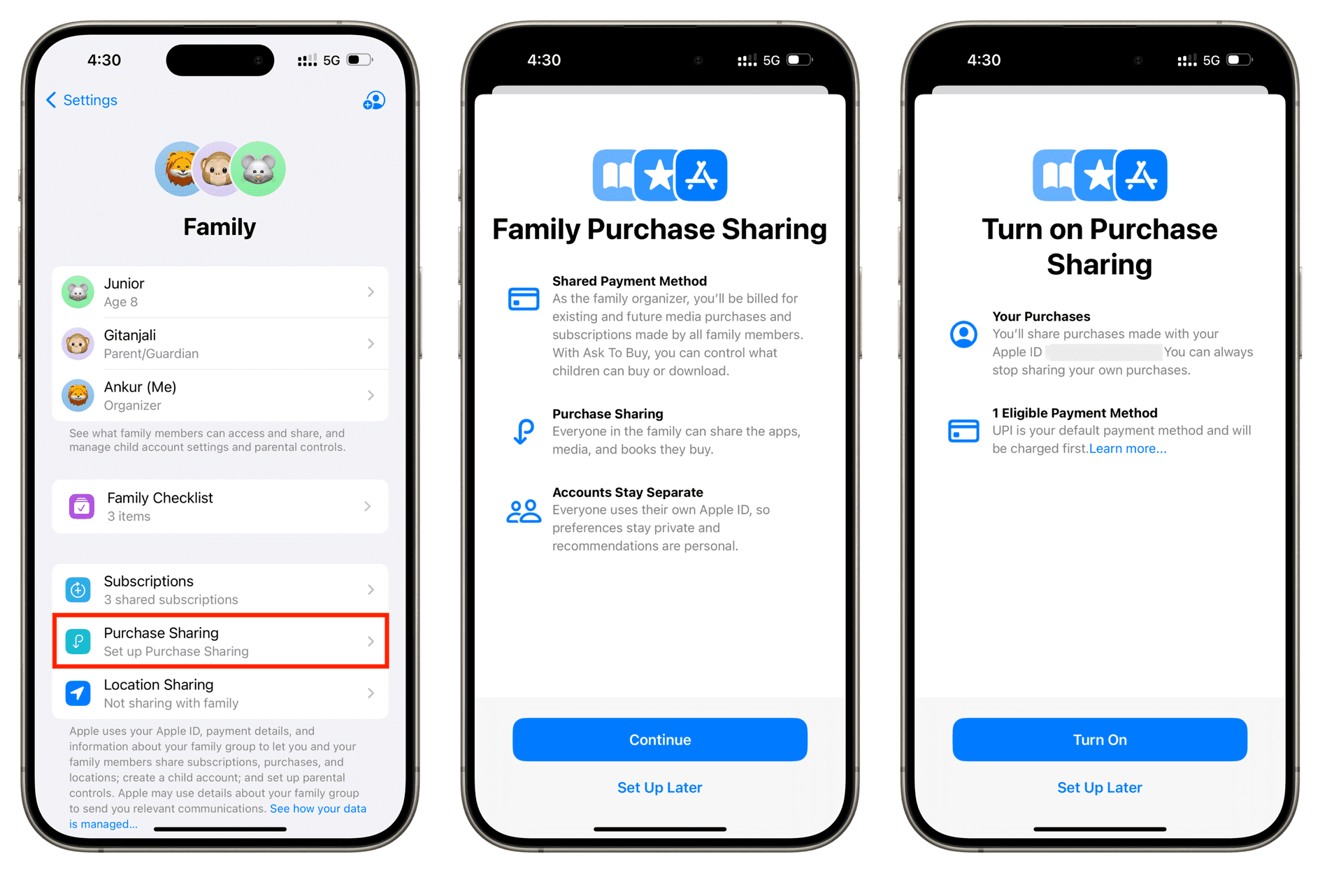 Turn on Family Purchase Sharing on iPhone