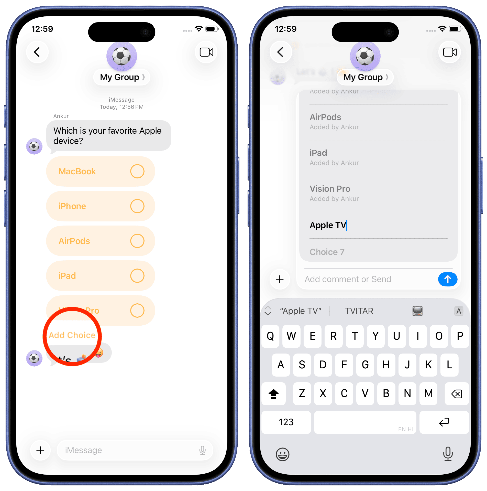Adding choice to poll in iMessage