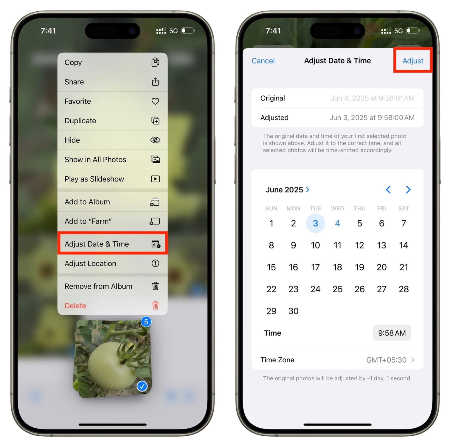 Adjusting date and time for photos on iPhone