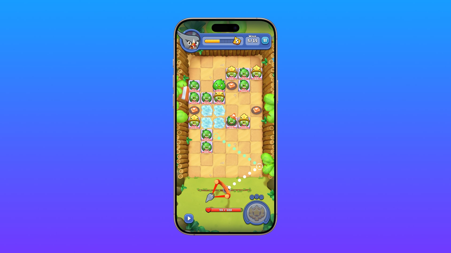 iPhone running the Angry Birds Bounce game.