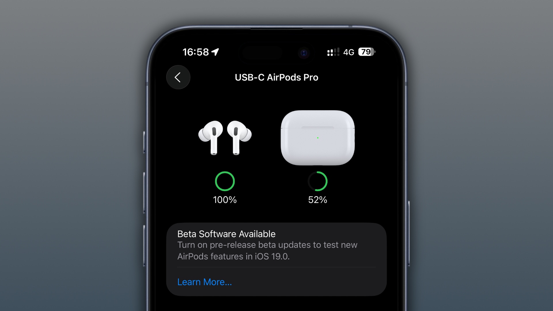 iPhone showing Firmware update prompt in the AirPods settings.