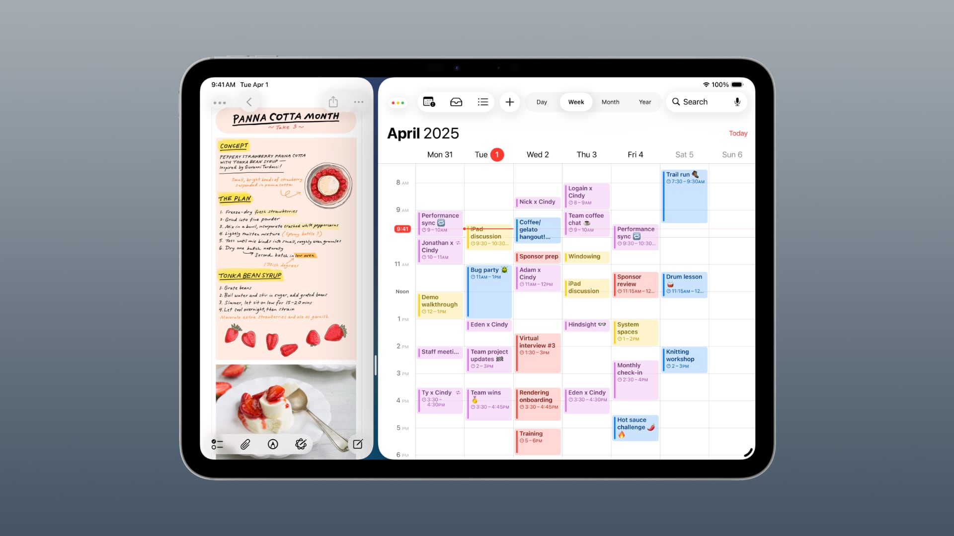 iPad showing two app windows in a side-by-side arrangement.