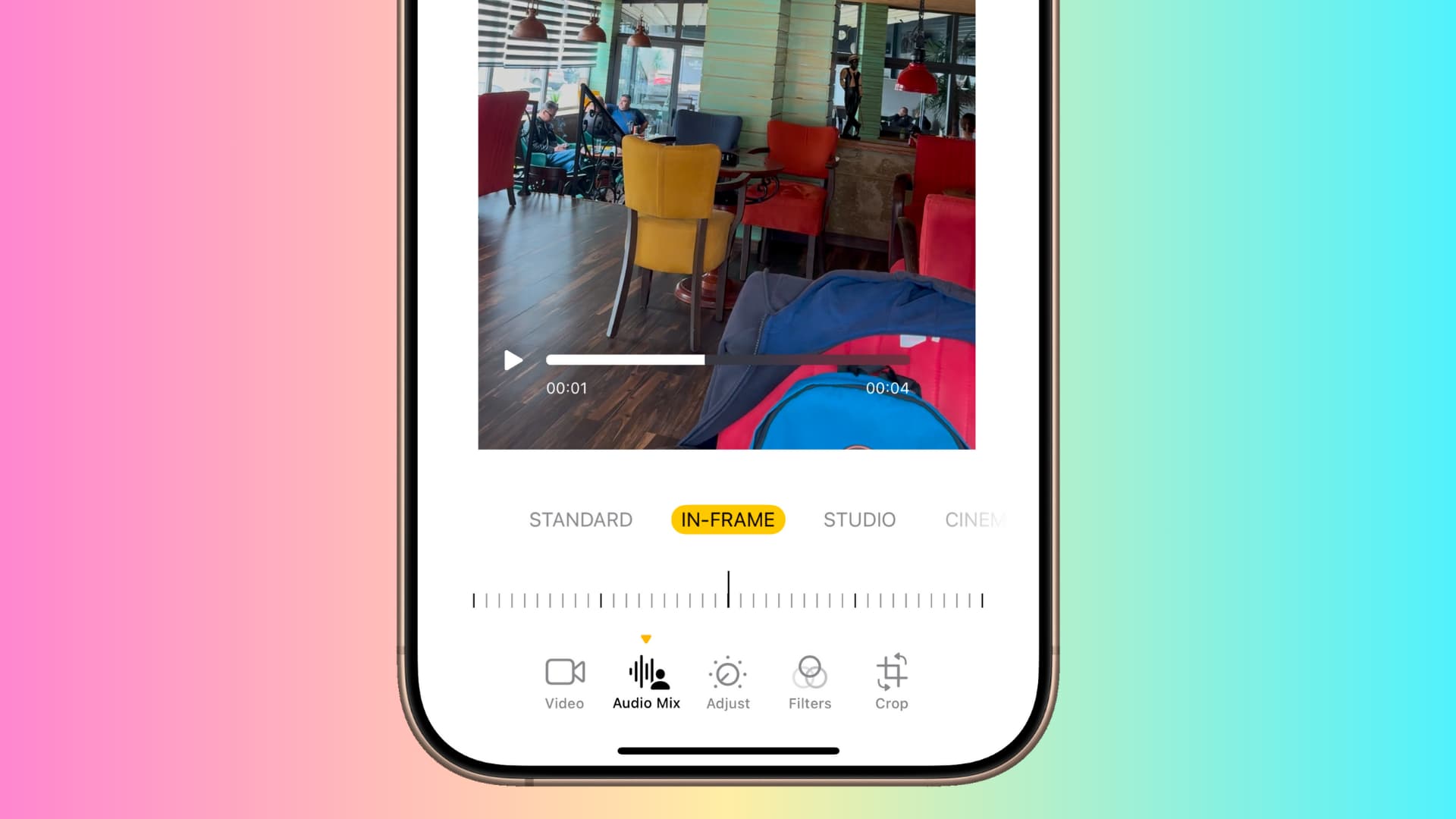 Audio Mix option when editing video on iPhone 16 Pro Max