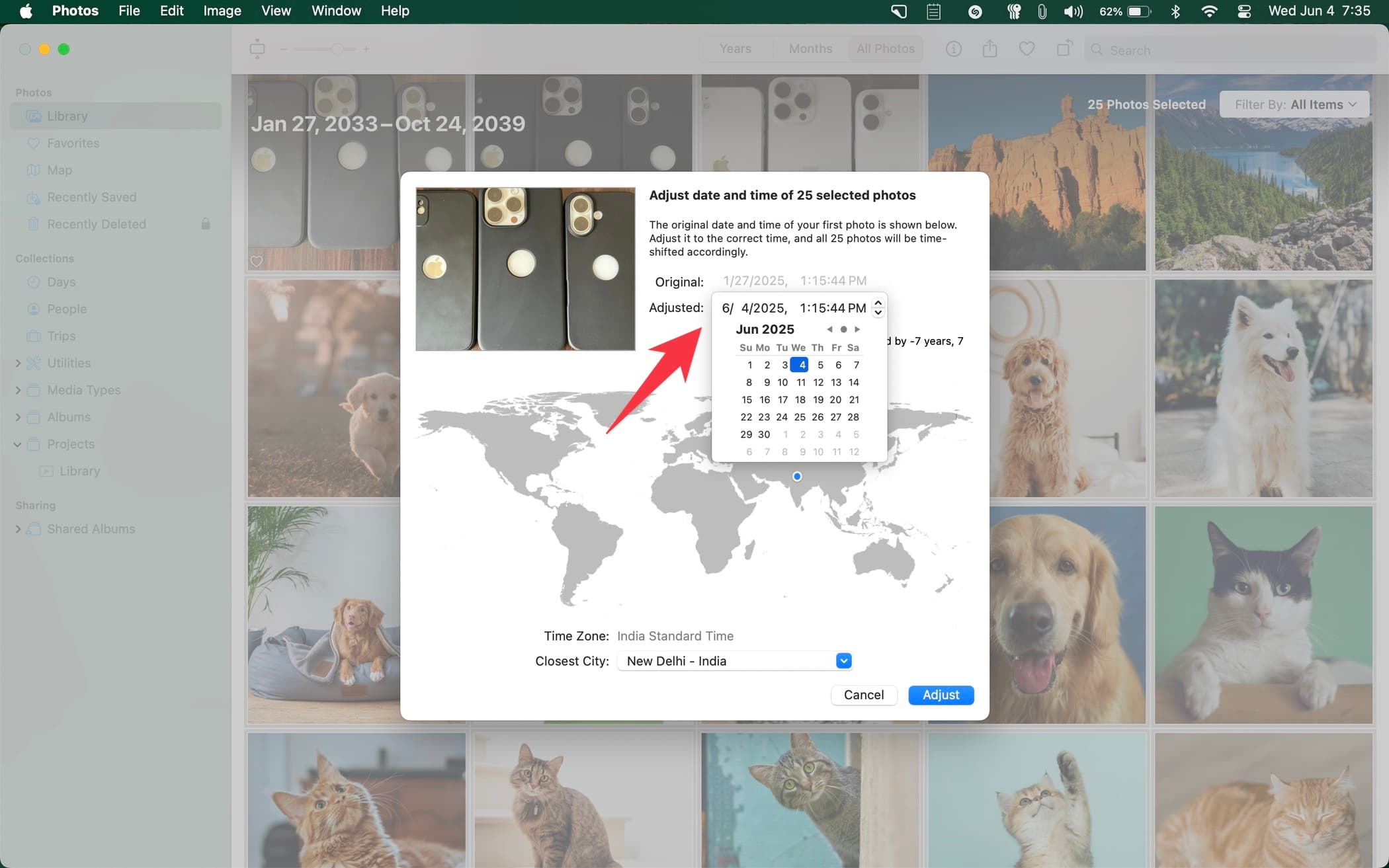 Changing date and time for photos on Mac