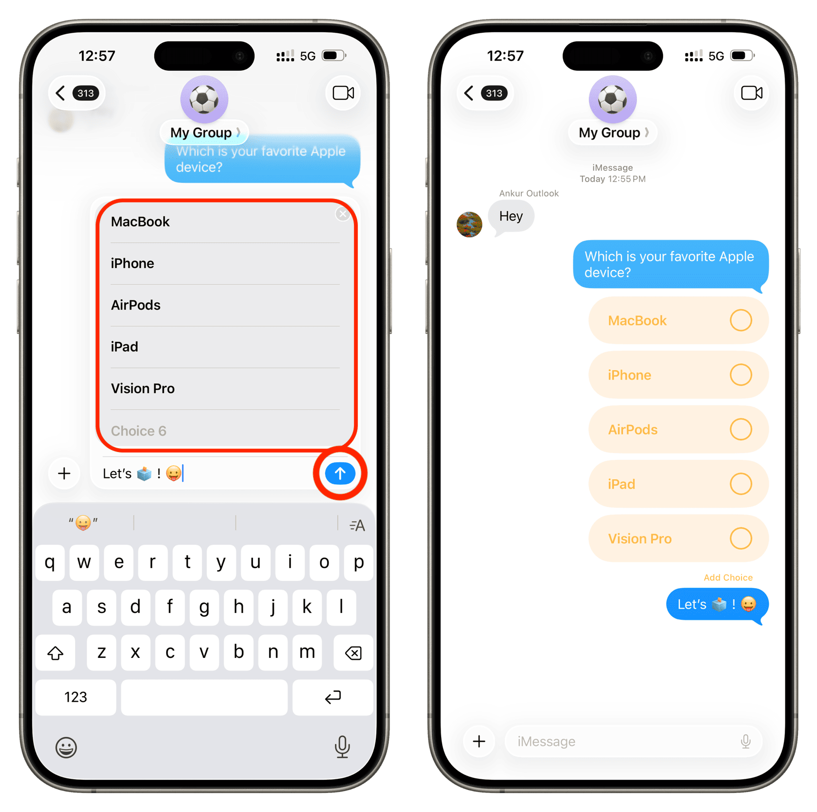 Creating a poll in Messages on iPhone
