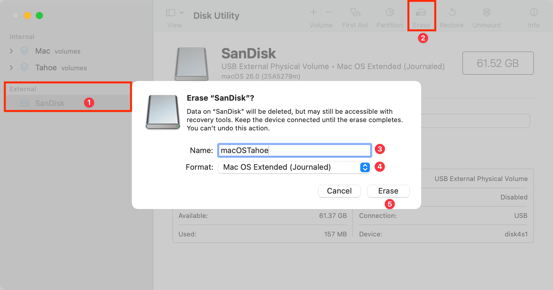 Erasing thumb drive in Mac Disk Utility