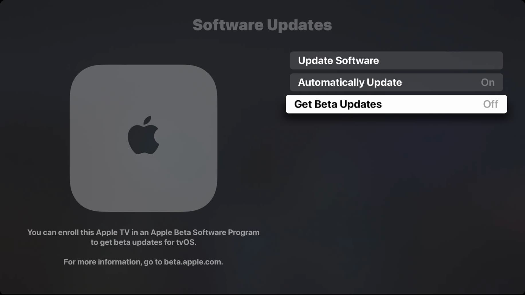 Get Beta Updates on your Apple TV