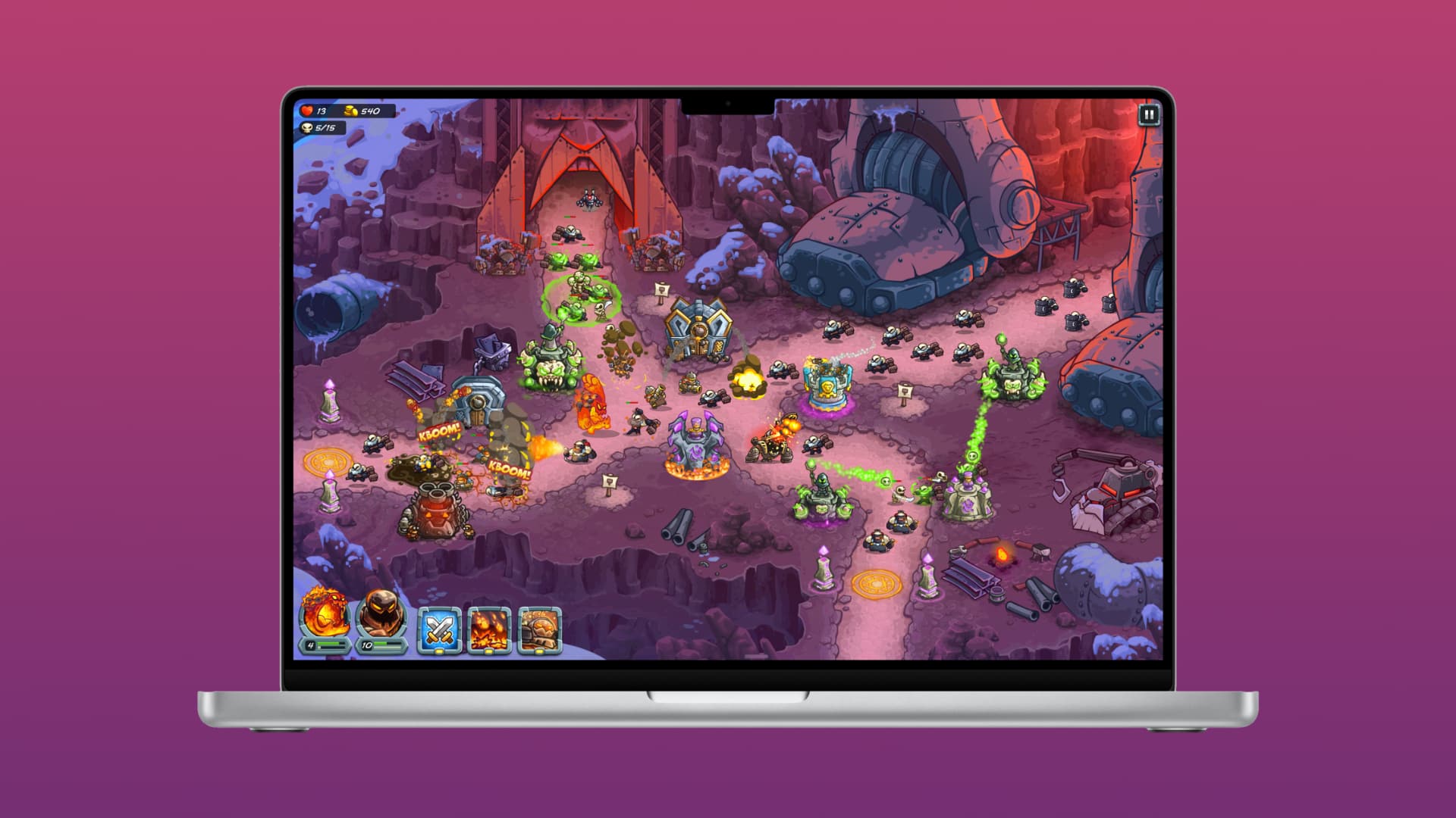 iPad running the Kingdom Rush 5: Alliance TD+ game.
