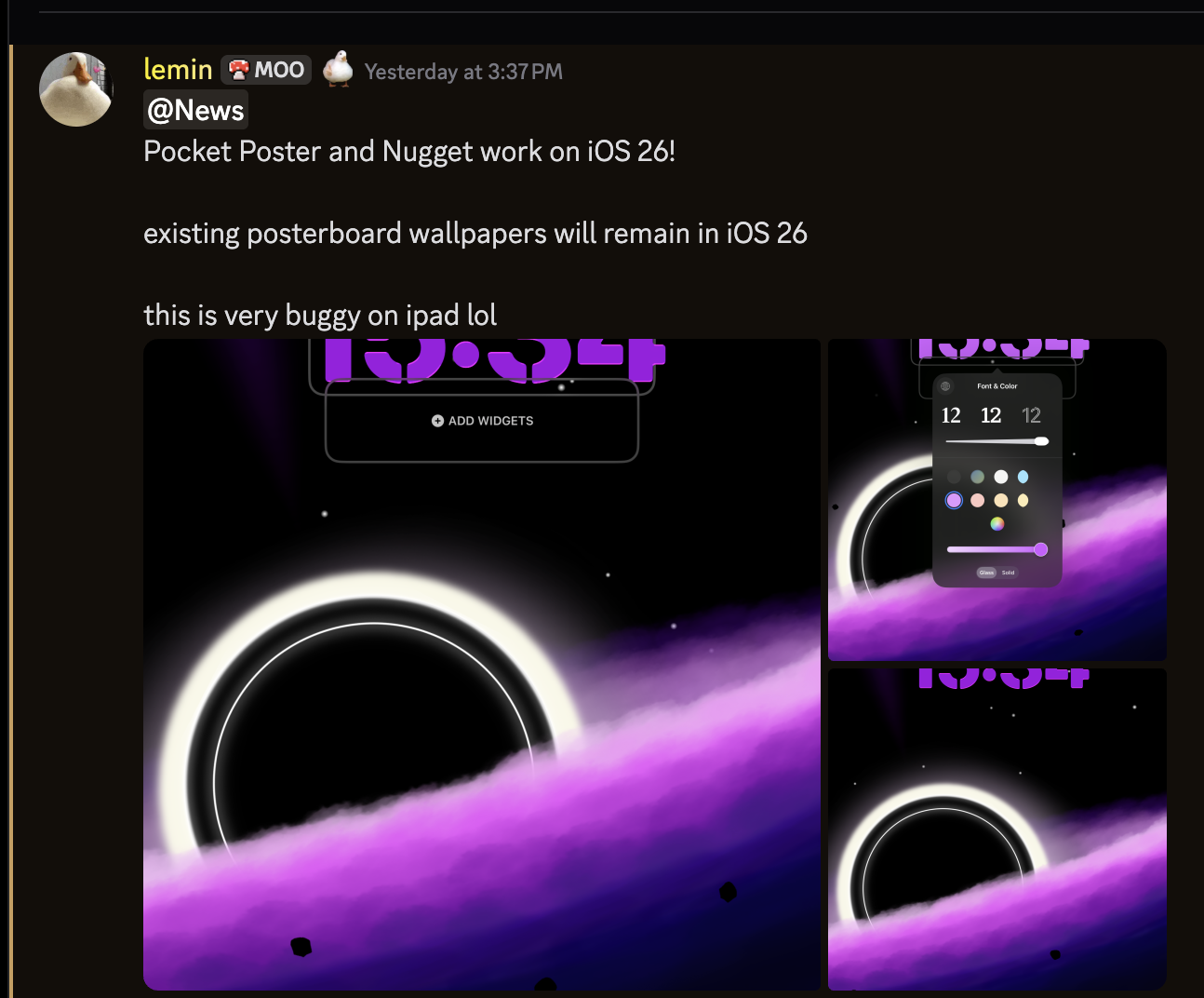 Nugget and Pocket Poster working on iOS 26.
