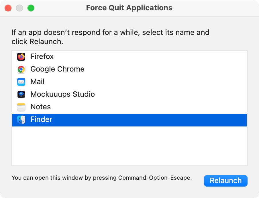 Relaunching Finder on Mac