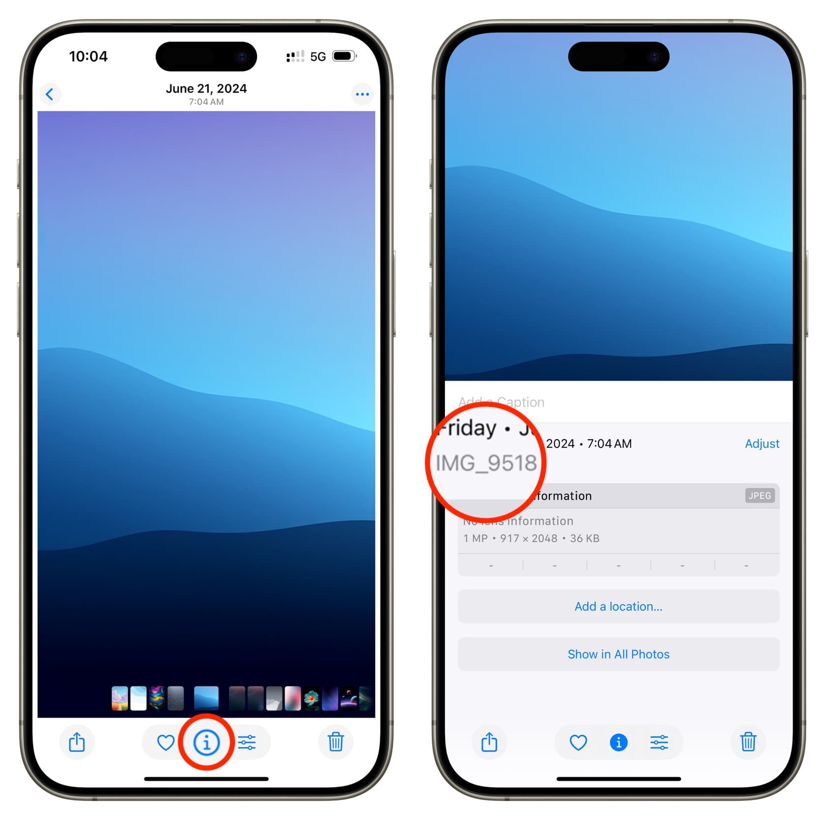 Seeing filename in Photos app on iPhone