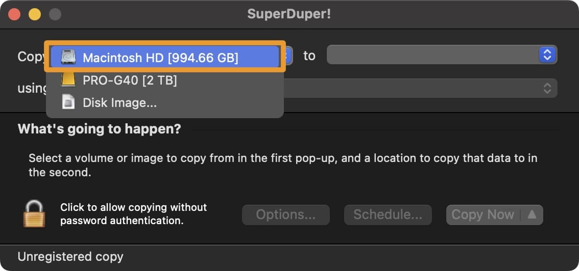 Copy Macintosh HD SuperDuper.