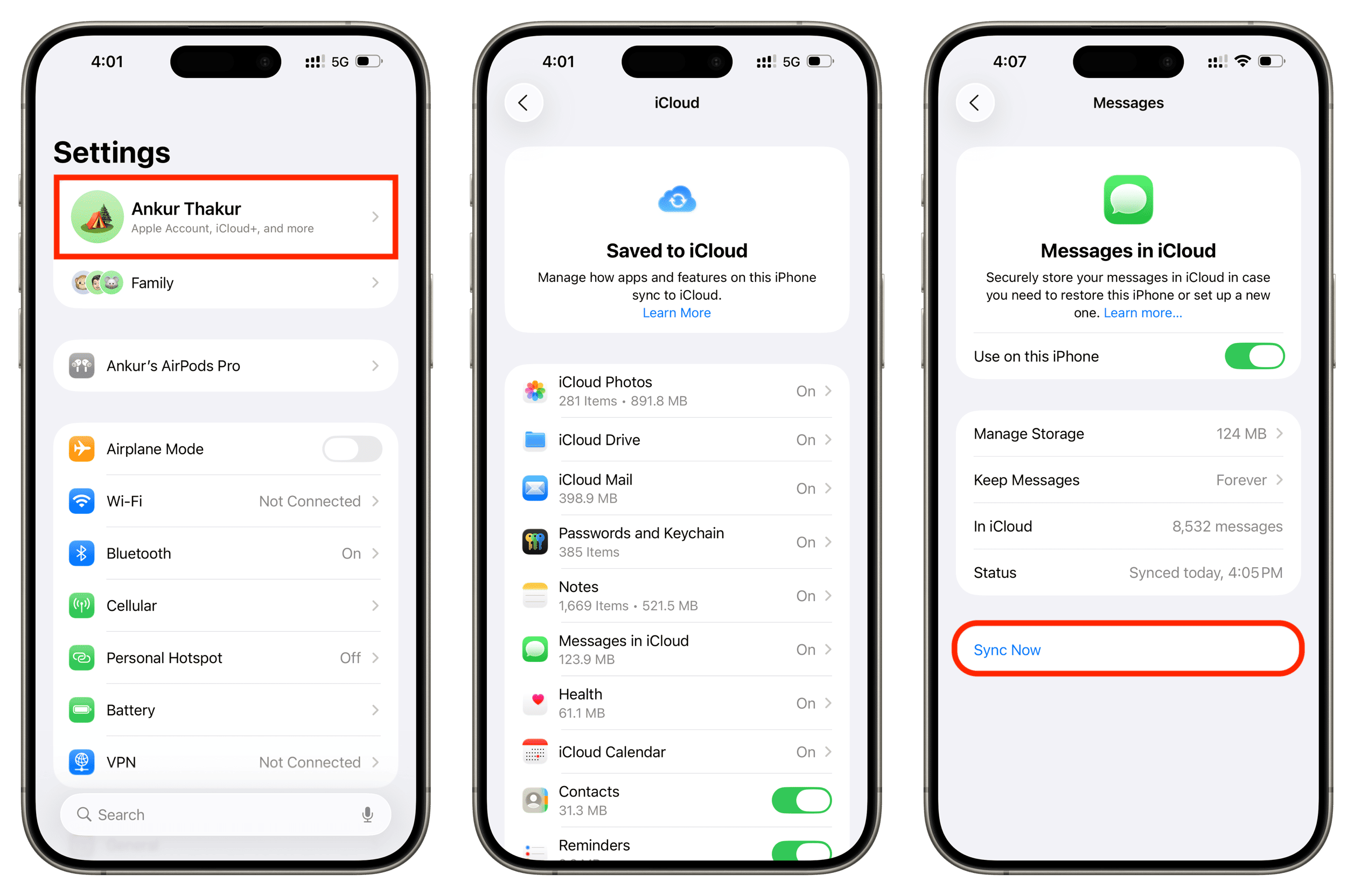 Syncing messages to iCloud on iPhone