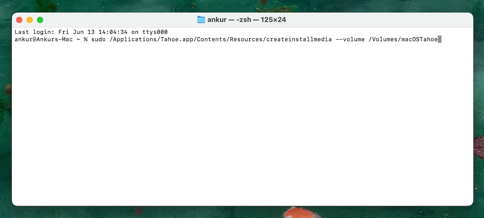 Terminal command to create USB bootable installer for macOS Tahoe