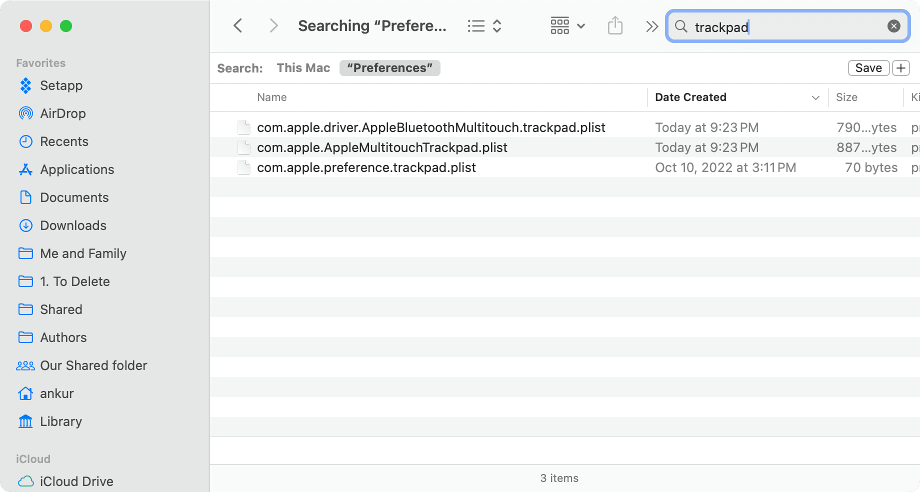 Trackpad plist files in Mac Library folder