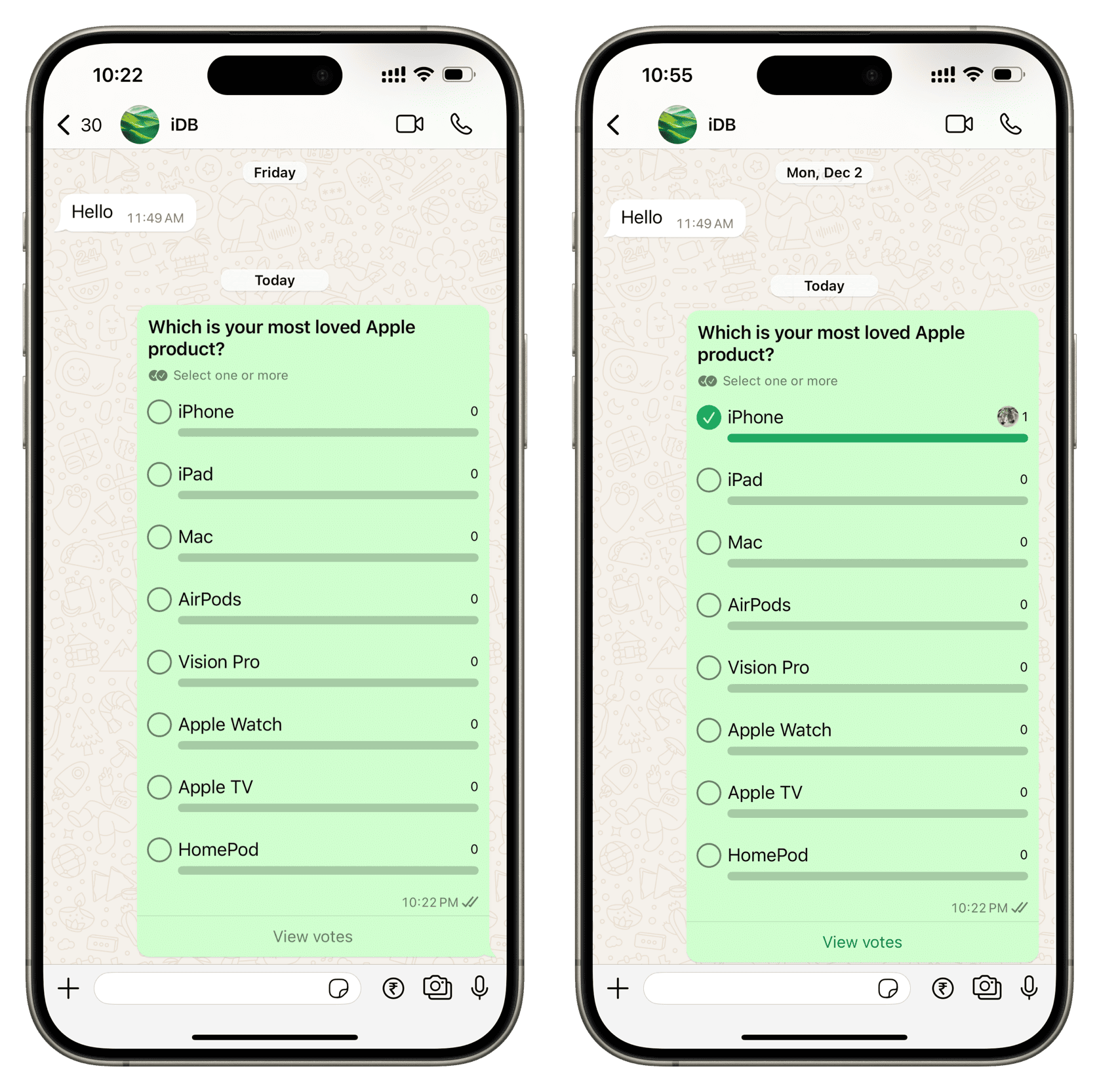 Viewing and voting in WhatsApp poll