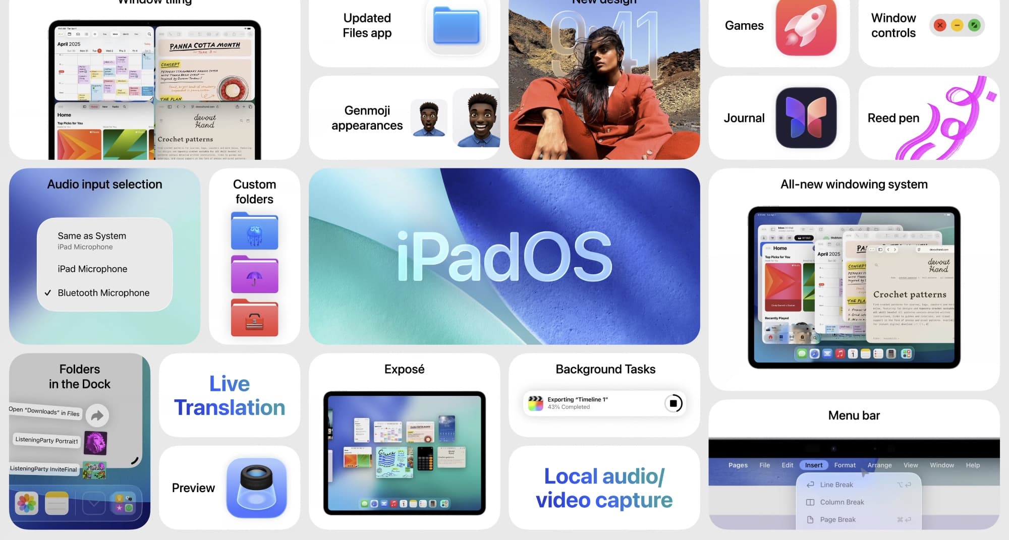 Slide comprising boxes showcasing the key new iPad features available with iPadOS 26.