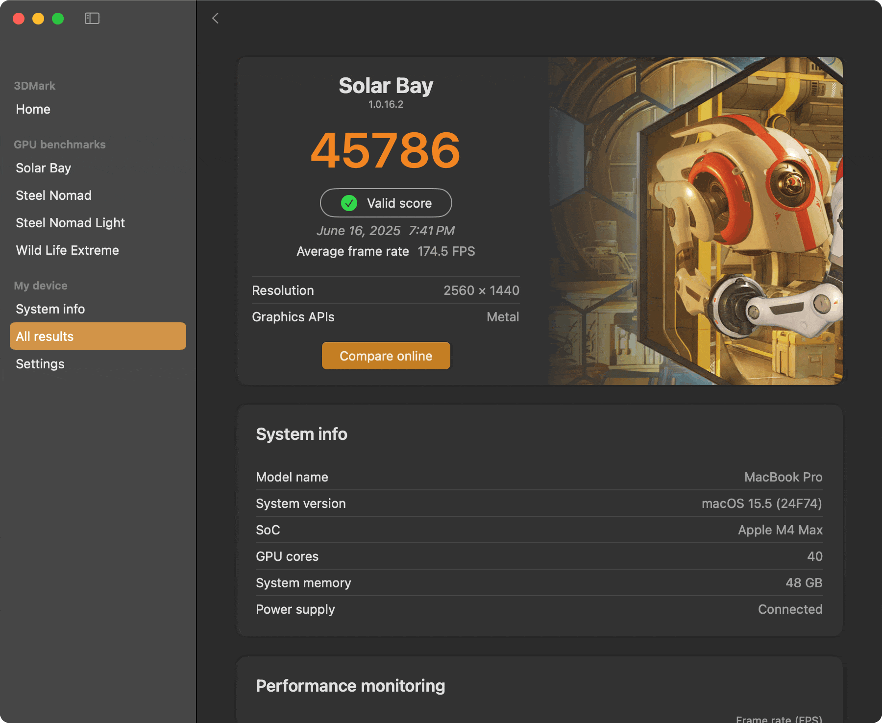 3DMark benchmark test results.