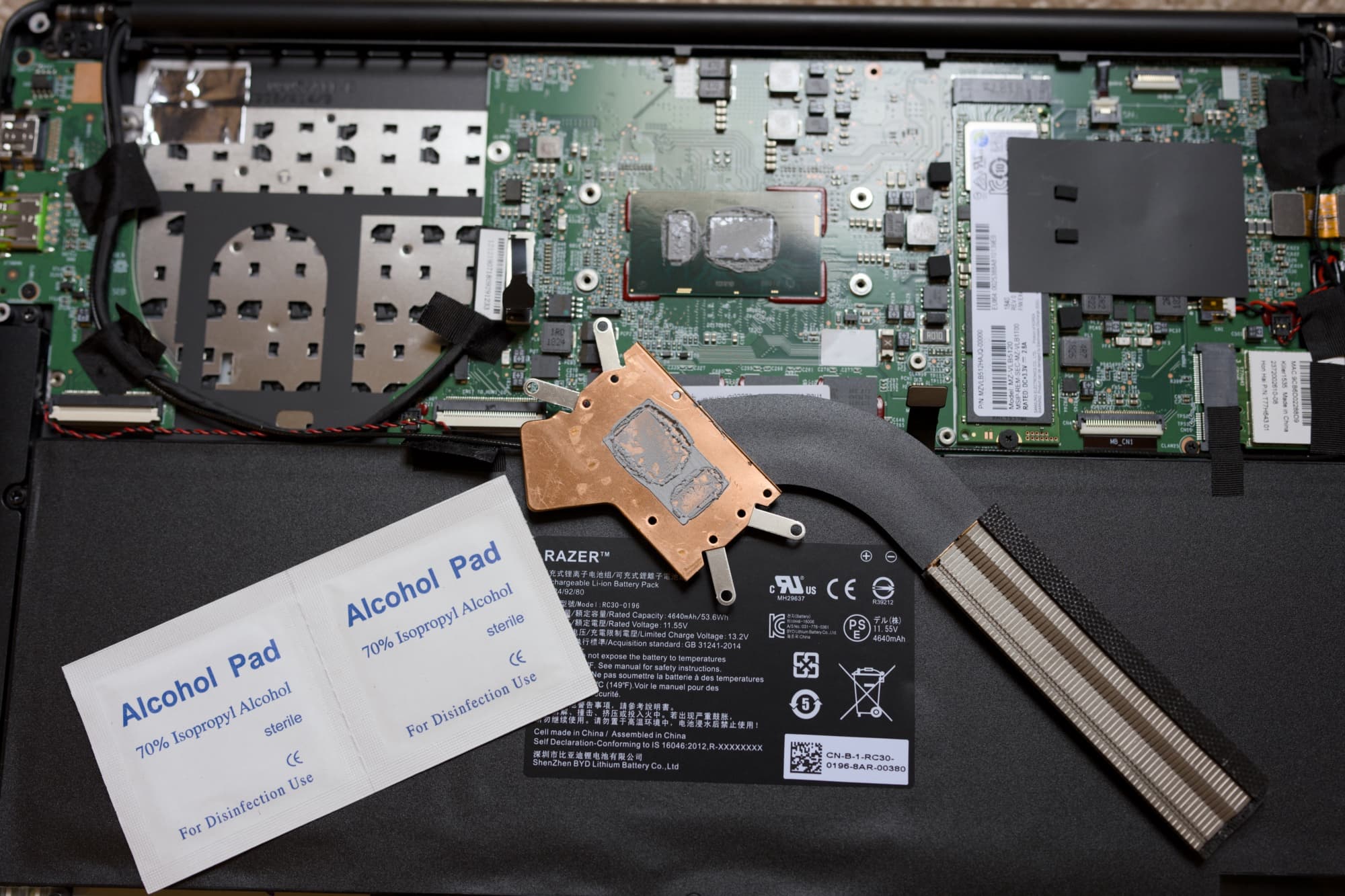Examine old thermal paste and prepare alcohol wipes.